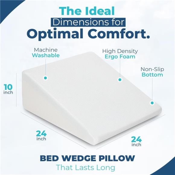 Bed Wedge Pillow - 10 Inch Wedge Pillow For Sleeping with Memory Foam Top - Picture 6 of 7